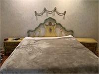 King size bed and 2 nightstands - ornate yellow