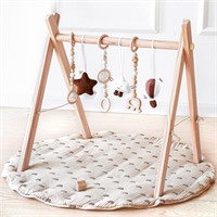 Wooden Baby Play Gym with Mat  Foldable Baby Play
