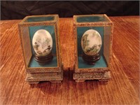Pair of Japanese painted Eggshells in display