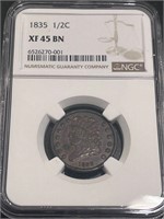 1835 half cent Brown NGC XF45 Price Guide