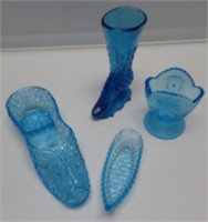 4 PCS ICE BLUE DEPRESSION GLASS SHOE,BOOT,BOAT &