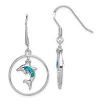 Sterling Silver Created Blue Opal Dolphin Earrings
