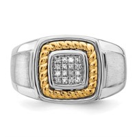 Sterling Silver 10k Yellow Gold Men's Diamond Ring