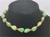 Vintage & Unusual Green Turquoise & Coral Necklace