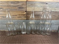 Lot Of 13 Glass Milk Bottles 1 Embossed