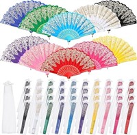 Geetery 50 Pcs Floral Folding Fan Chinese Style Si