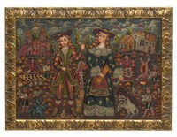 DECORATIVE FRAMED CUSCO STYLE PAINTING ON PANEL