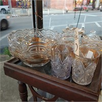 GLASSWARE ITEMS WITH GOLD COLORED RIM
