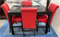 11 - DINING TABLE W/ 4 RED CHAIRS