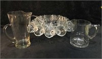 Glass Punch Bowl, Ladle & 11 Hanging Cups & 2