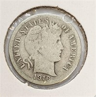 1916 United States Silver 10-Cent Dime Coin