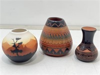 3 Signed Native American pottery Pieces. Largest