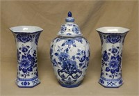 Hand Painted Blue Delft Ginger Jar and Vases.