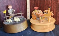 Set of two European Music Boxes, hand carved
