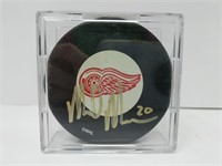 Signed Mark Mowers Red Wings Puck