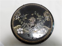 Tea Tile: Black background with gold floral design