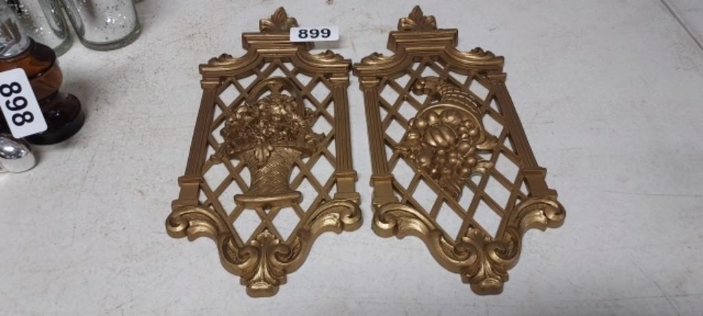 (2) 1971 SYROCO GOLD FRUIT/FLORAL WALL PLAQUES