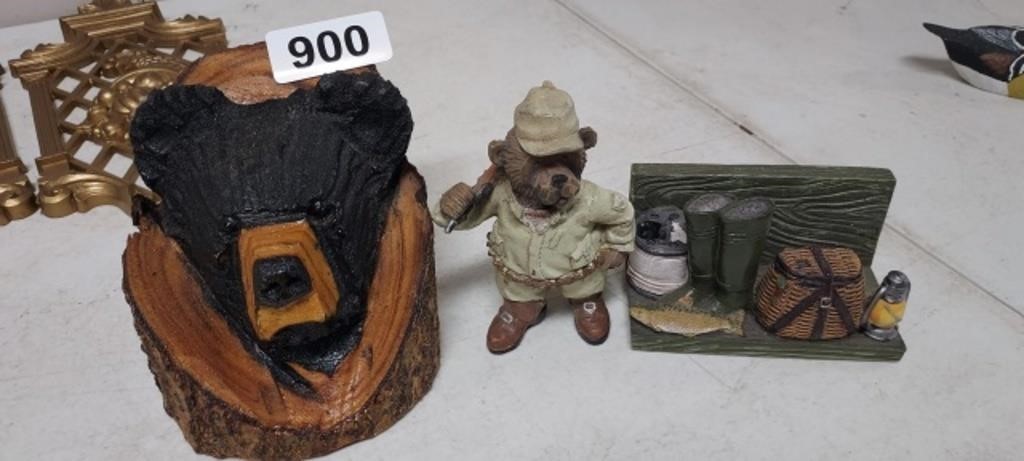 WOOD BEAR HEAD, BEAR DECOR, AND CAMPING DECOR