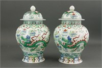 Pair Chinese Chenghua Style Doucai Porcelain Jars