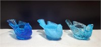 3 Glass Bird Salt Dips Shades of Blue Degenhart