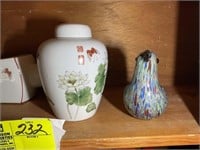 GROUP OF CLEANING SUPPLIES, BIRD HOUSE AND VASES