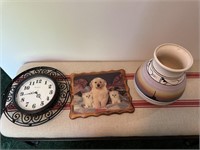 clock, dog and vase
