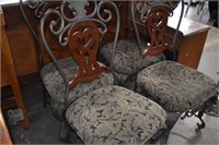 4 Scrolled Metal Dining Chairs w/Fabric Seats