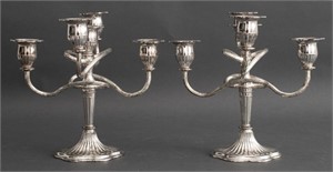 Silverplate Five-Arm Candelabra, Pair