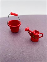 Handpainted Metal Dollhouse Watering Can & Bucket