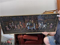 LONG FRAMED INDIAN PAINTING ON FABRIC