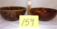 2 brown crock bowls