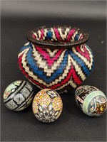Wounaan Indian Style Basket and Decorative Eggs