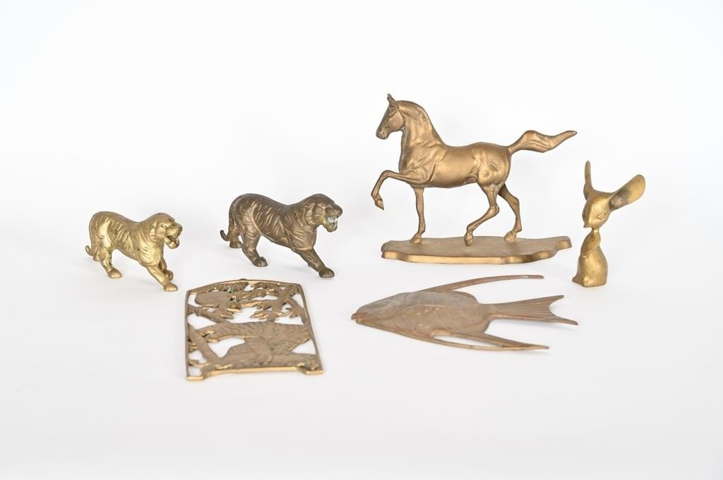 Solid Brass Horse, Lions, Mouse, Fish