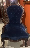 Antique Blue Velvet Victorian Parlor Chair