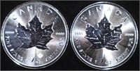 (2) 1 OZ .999 SILVER 2016 CANADIAN MAPLE ROUNDS