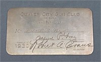 Sterling Silver Quaker City Gun Club Plaque