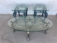 Coffee Table & 2 End Tables W/Glass Tops