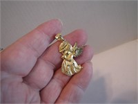 14K Gold AJM Diamond Cut Praying Angel Pendant