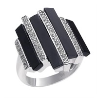 Sterling Silver Black Onyx Crystal Design Ring
