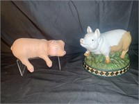 2 Porcelain Decorative Pig Statue & Shelf Decor