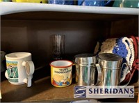 CONTENTS IN CUPBOARD: CUPS, SOUP BOWLS, SERVING BO