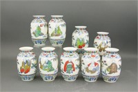 9 Pc Chinese Doucai  Porcelain Vases Chenghua Mark