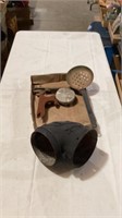 Cast iron vent pipe, picture holders, cooking pan