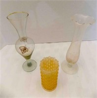 2) Vintage sm. Glass vases, plastic vase