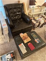 VTG LEATHER ARM CHAIR OTTOMAN & OTHER NOTE