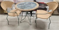 11 - GLASS & RATTAN TABLE W/ 2 CHAIRS
