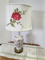 Table lamp, rose painted shade