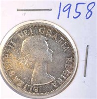 1958 Elizabeth II Canadian Silver Half Dollar