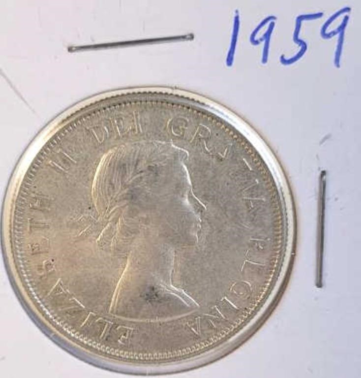 1959 Elizabeth II Canadian Silver Half Dollar