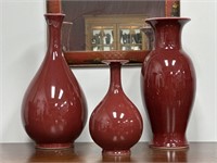 Trio Chinese Oxblood Vases